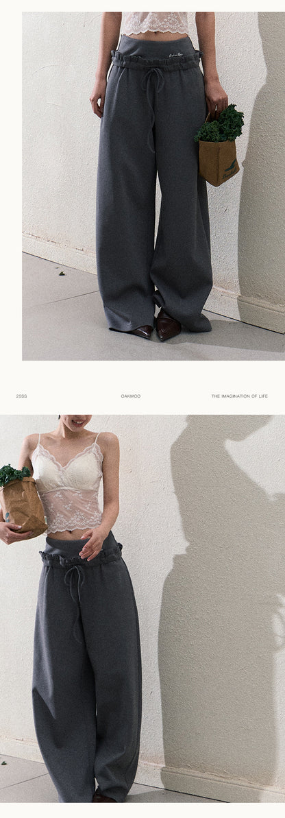 Casual Paperbag Wide-Leg Pants