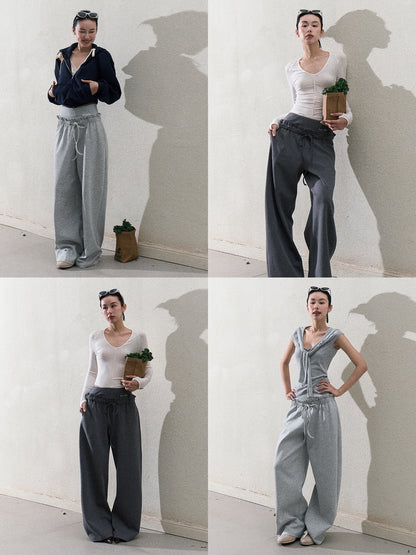 Casual Paperbag Wide-Leg Pants