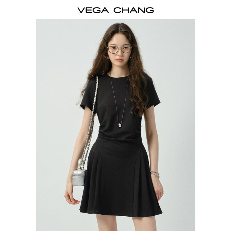Minimalist T-Shirt Dress With Side Pleats