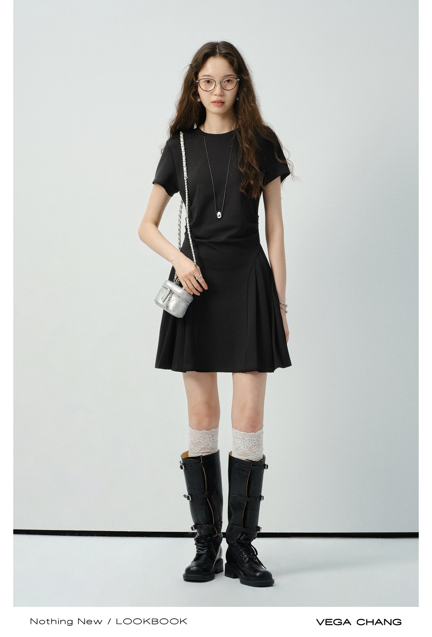 Minimalist T-Shirt Dress With Side Pleats