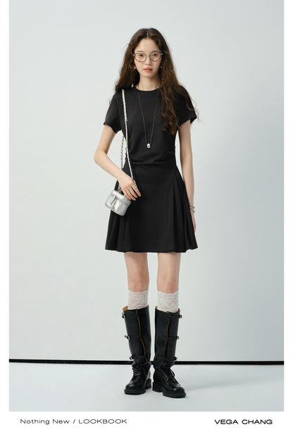 Minimalist T-Shirt Dress With Side Pleats