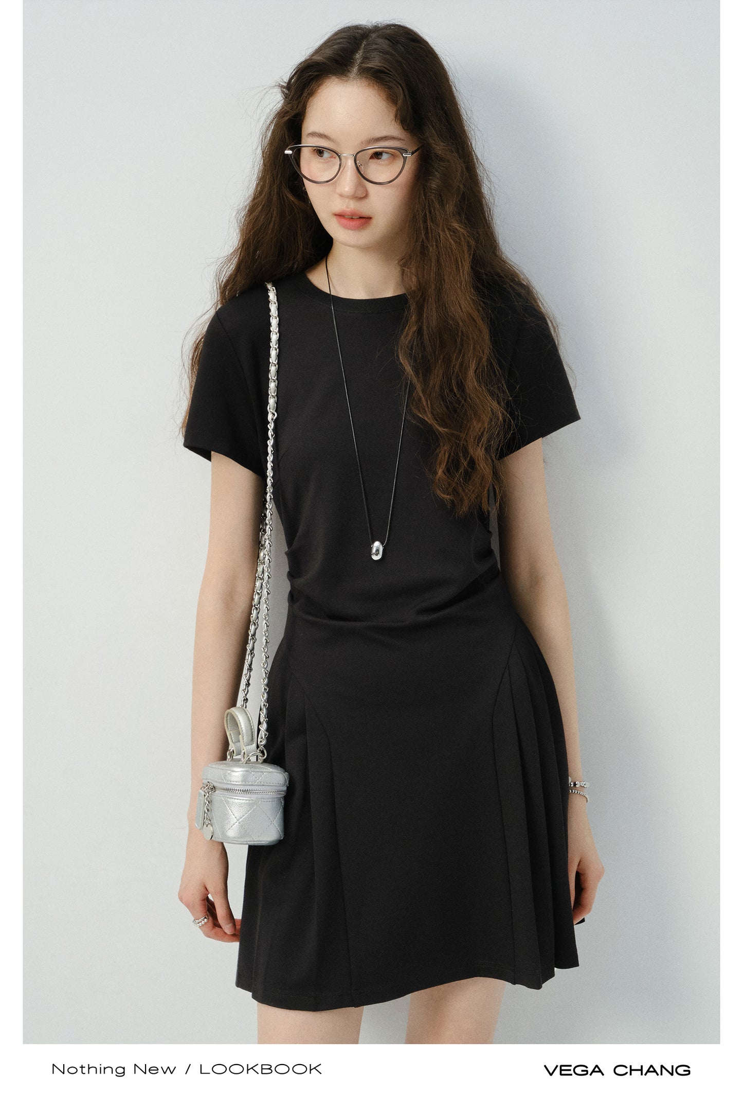 Minimalist T-Shirt Dress With Side Pleats