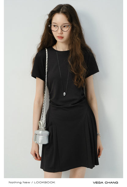 Minimalist T-Shirt Dress With Side Pleats