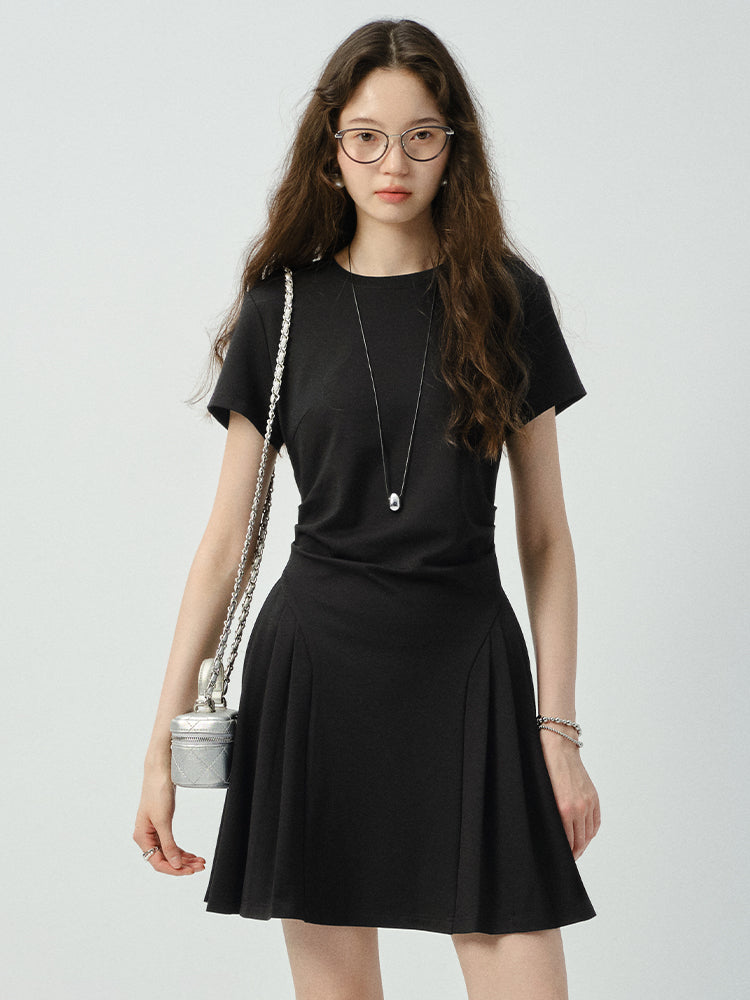 Minimalist T-Shirt Dress With Side Pleats
