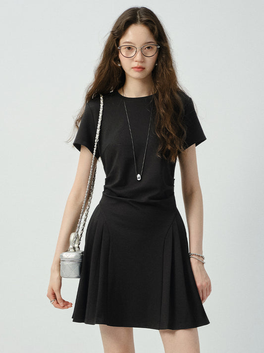 Minimalist T-Shirt Dress With Side Pleats