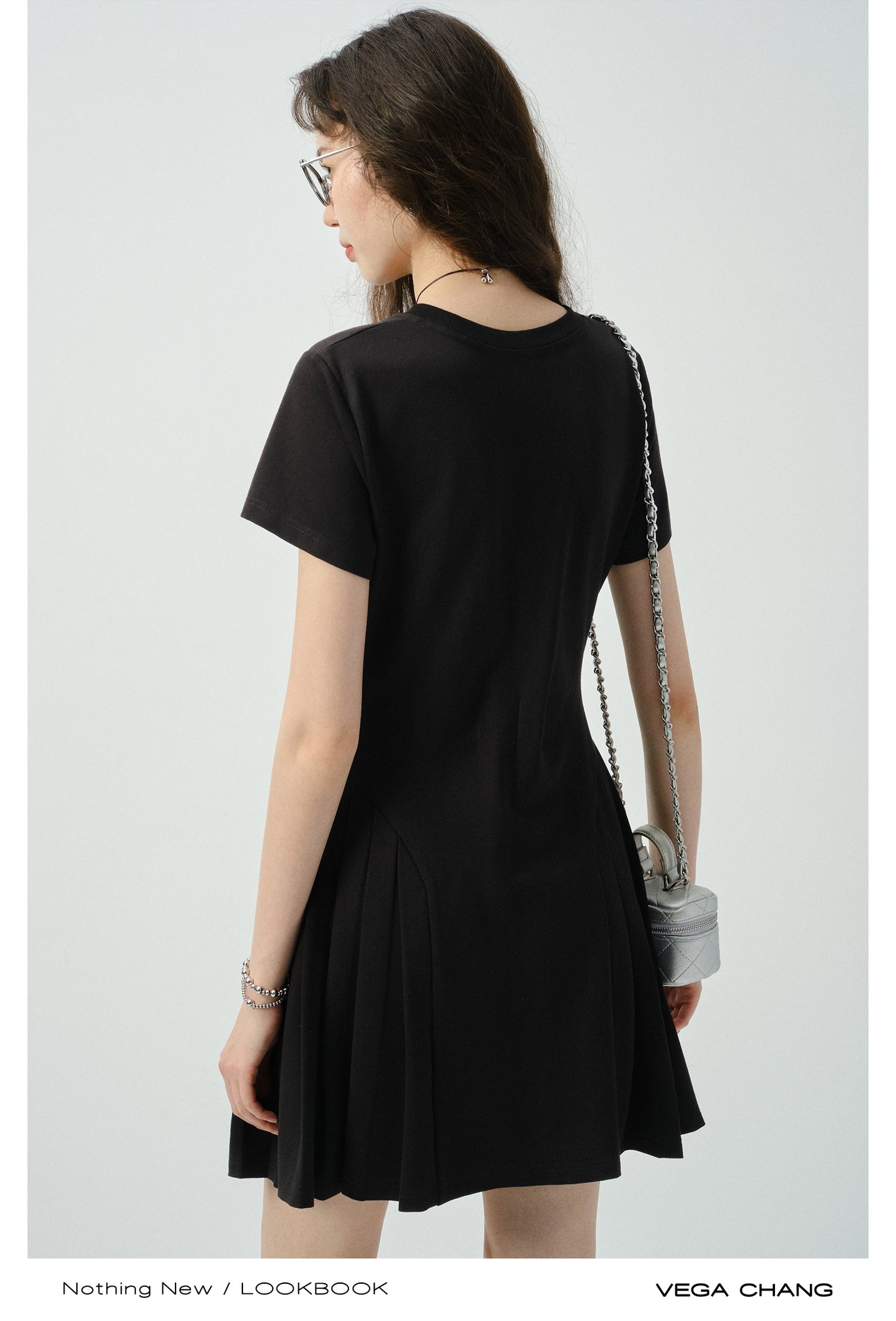 Minimalist T-Shirt Dress With Side Pleats