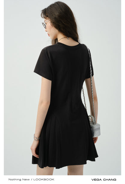 Minimalist T-Shirt Dress With Side Pleats