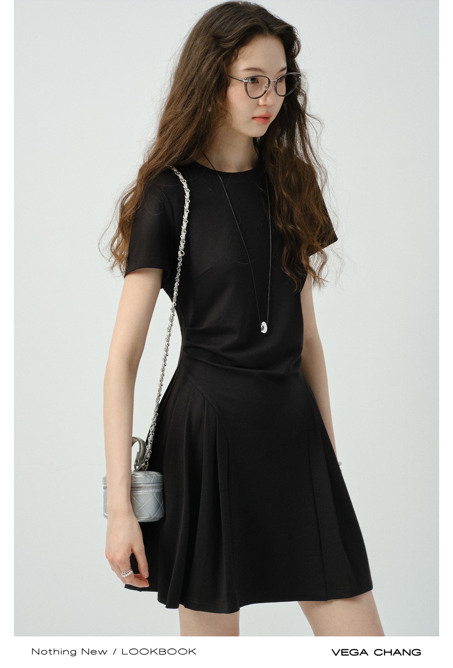 Minimalist T-Shirt Dress With Side Pleats