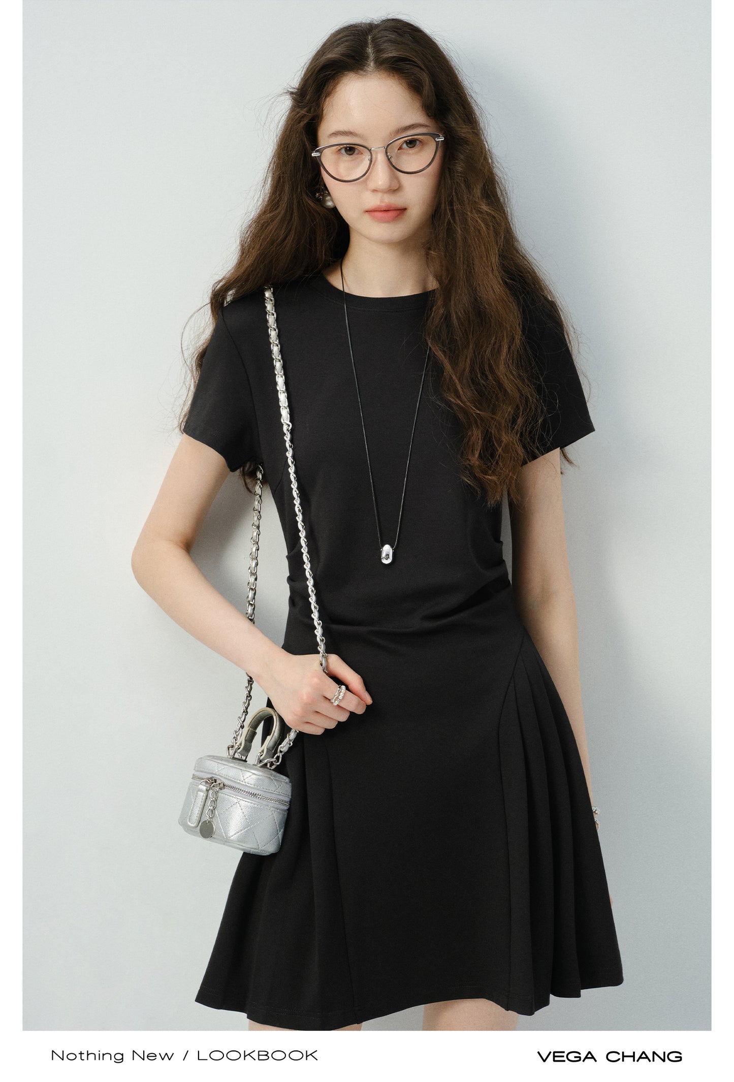 Minimalist T-Shirt Dress With Side Pleats