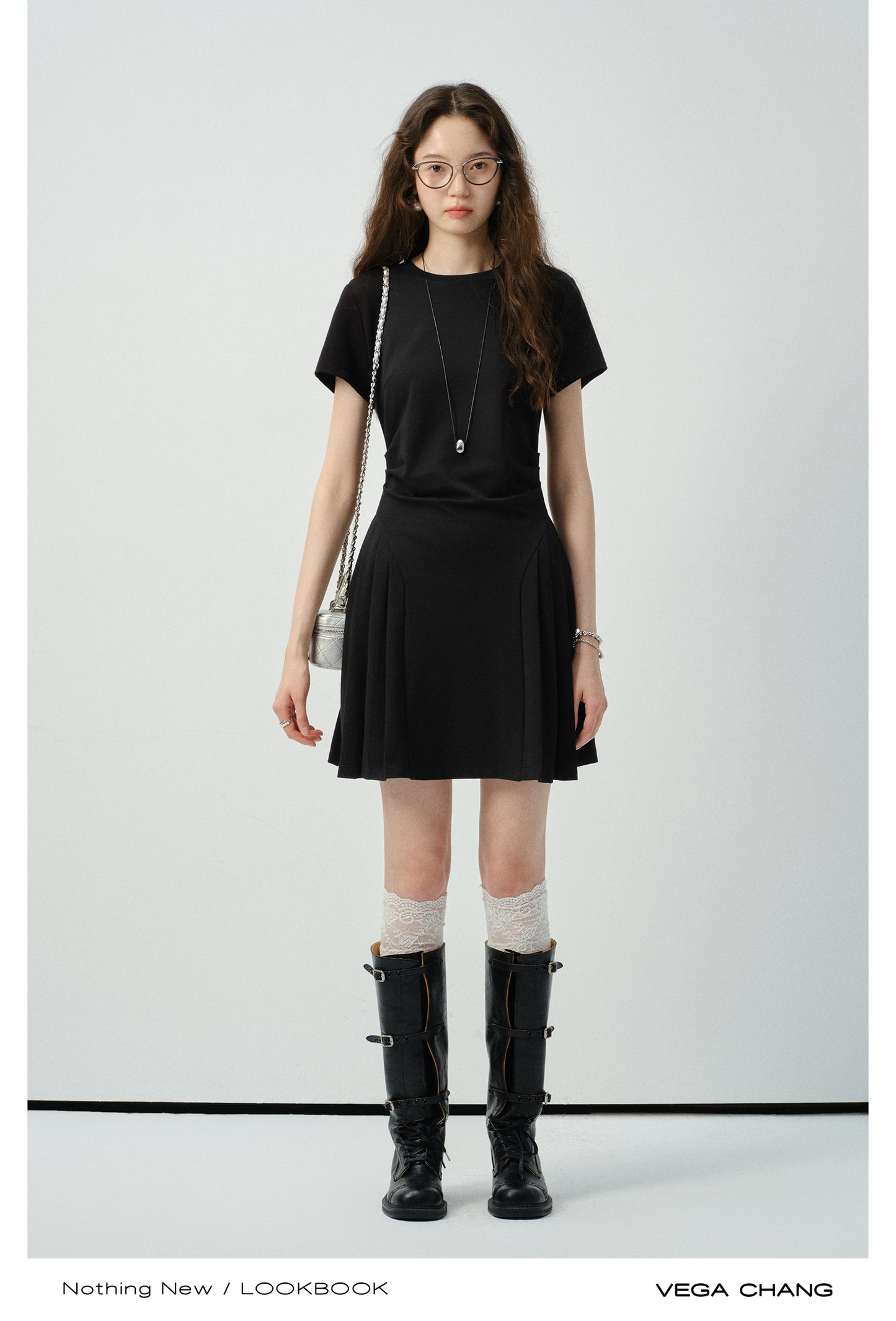 Minimalist T-Shirt Dress With Side Pleats