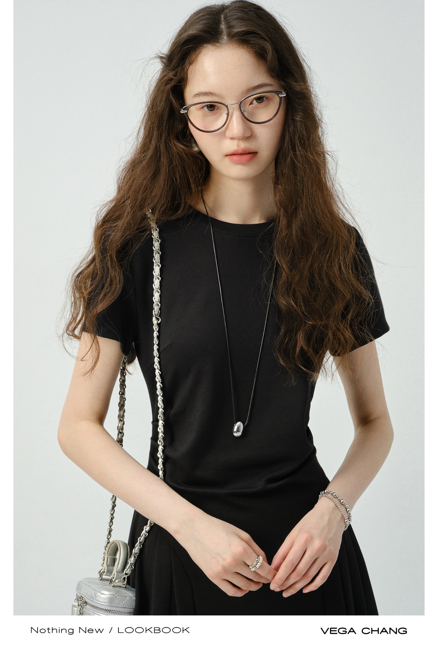 Minimalist T-Shirt Dress With Side Pleats