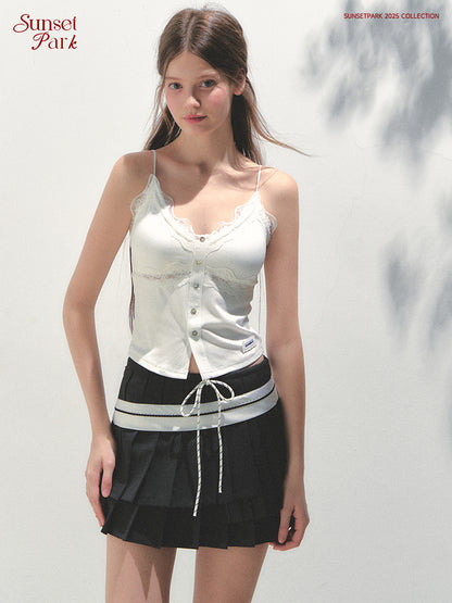 Lace Detail Button-Front Padded Bra Top