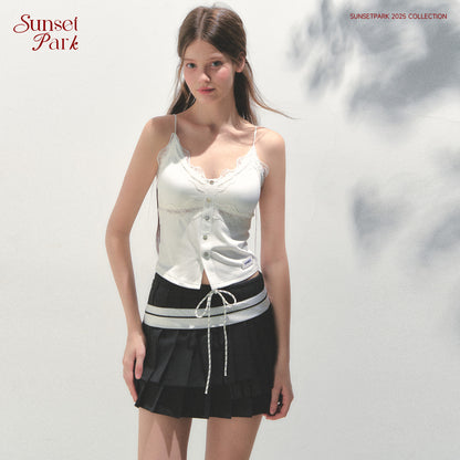 Lace Detail Button-Front Padded Bra Top