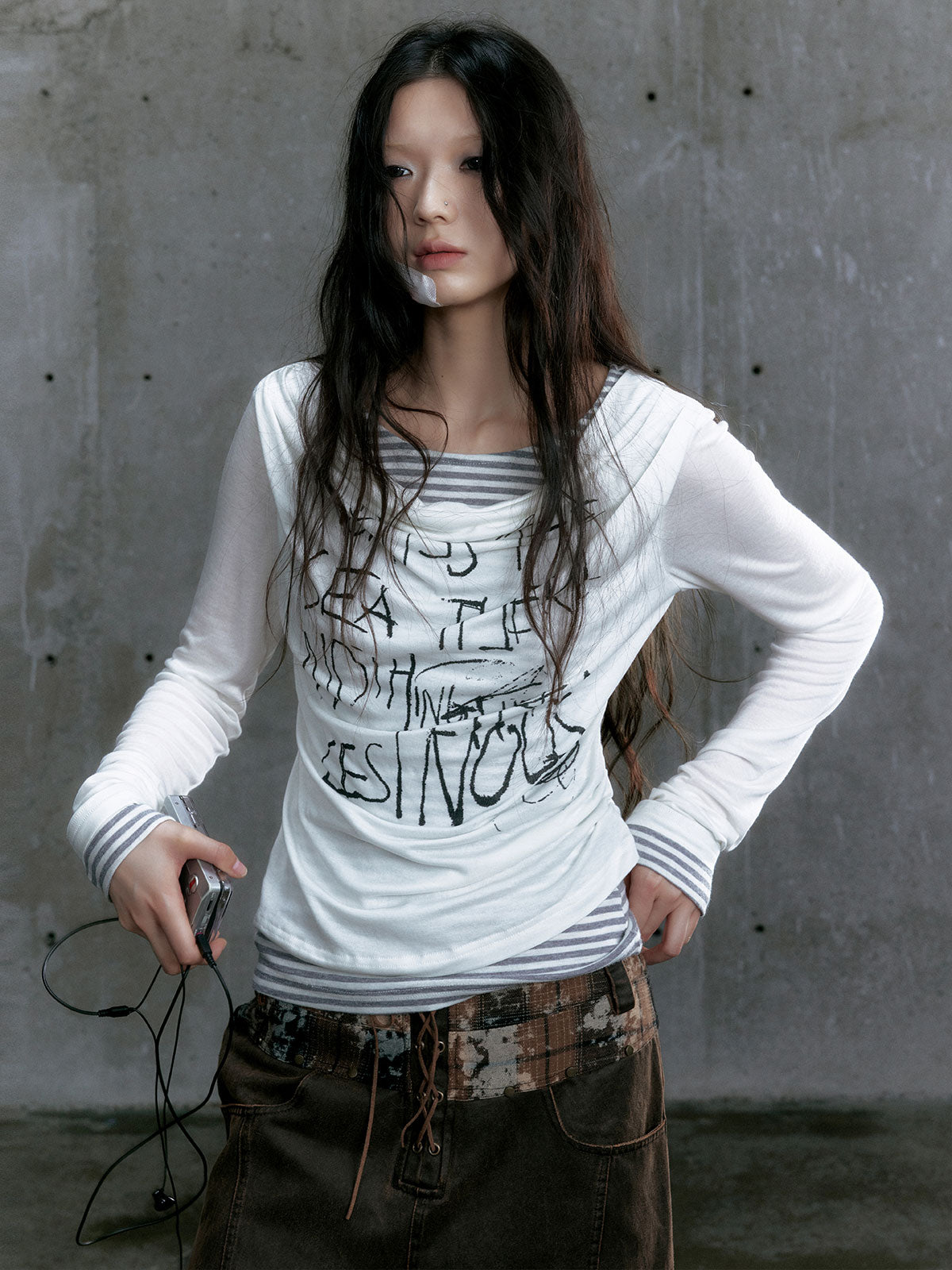 Punk Print Striped Layered Tee