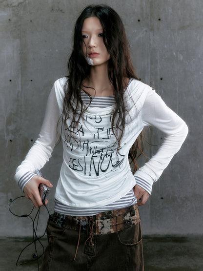 Punk Print Striped Layered Tee