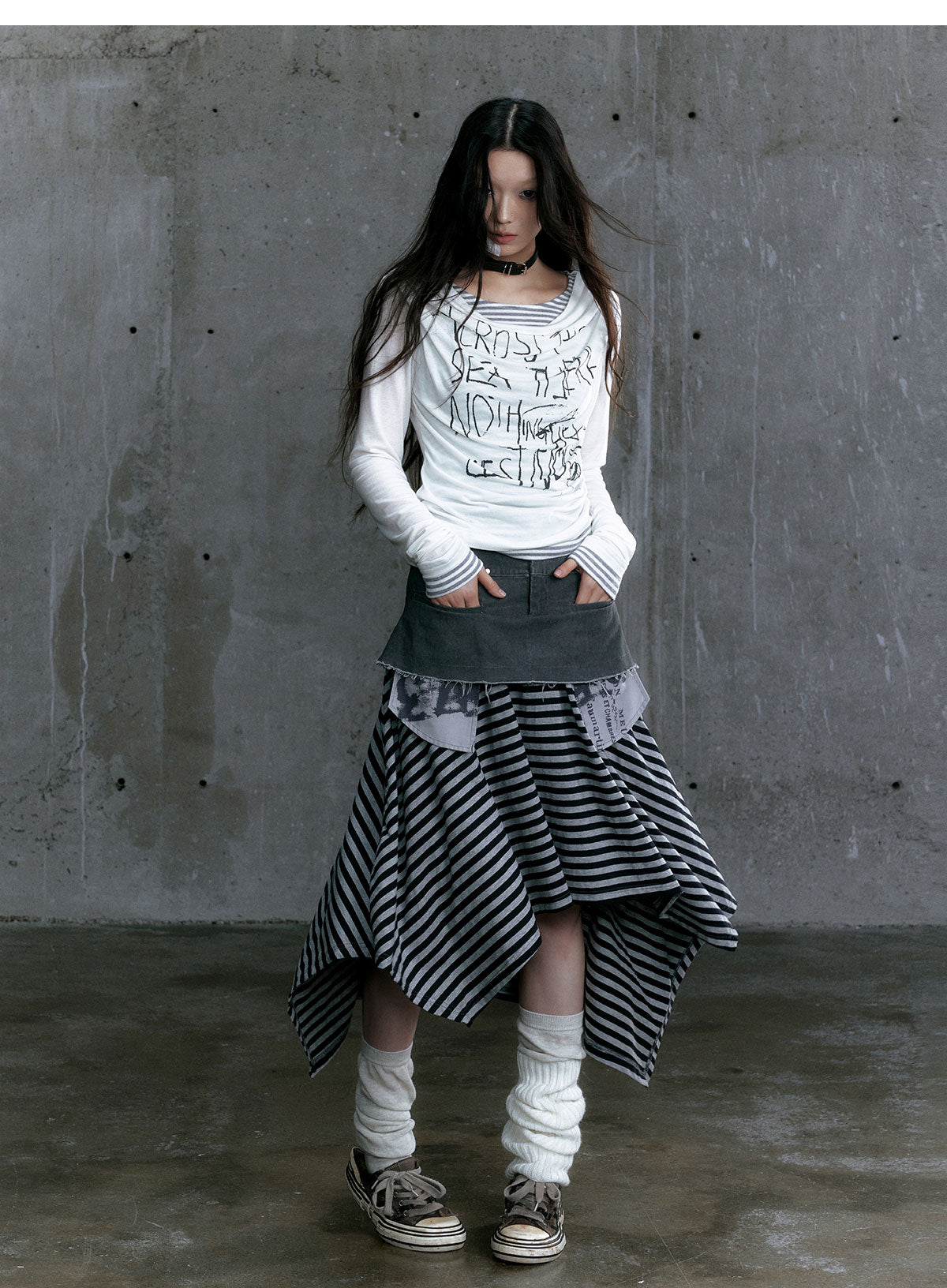 Punk Print Striped Layered Tee