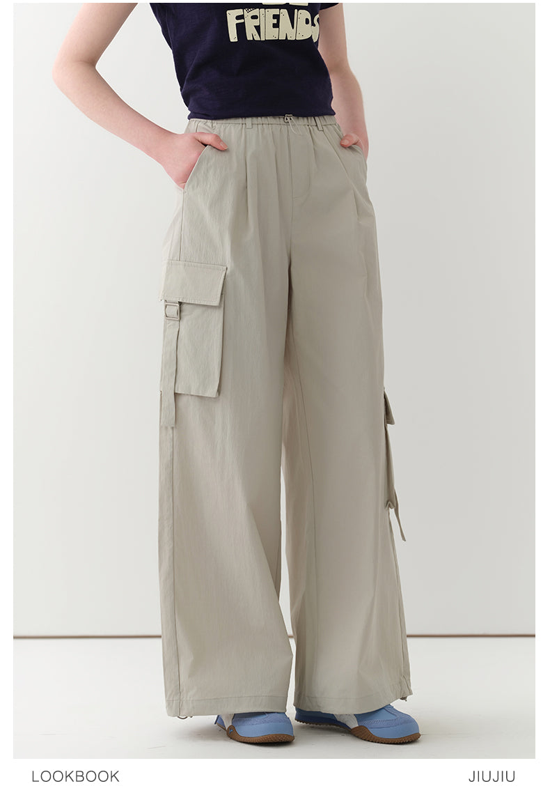 Asymmetric-Pocket Wide-Leg Cargo Pants