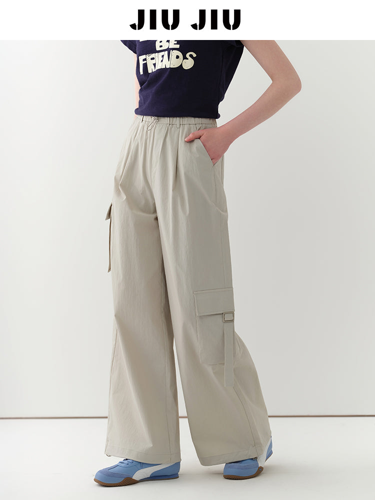 Asymmetric-Pocket Wide-Leg Cargo Pants