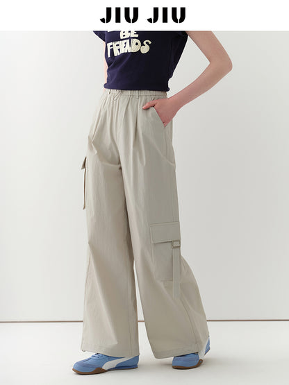 Asymmetric-Pocket Wide-Leg Cargo Pants