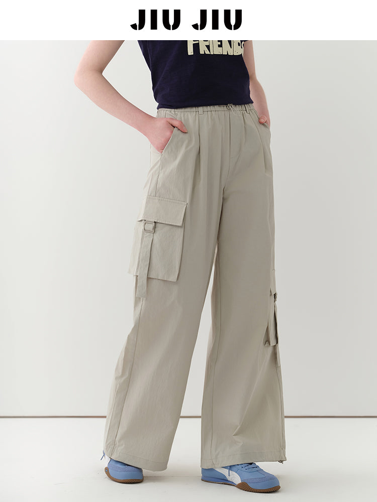 Asymmetric-Pocket Wide-Leg Cargo Pants