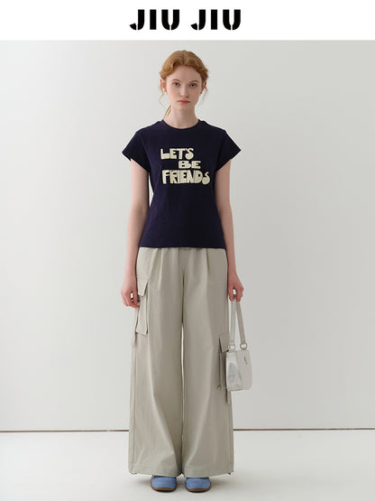 Asymmetric-Pocket Wide-Leg Cargo Pants