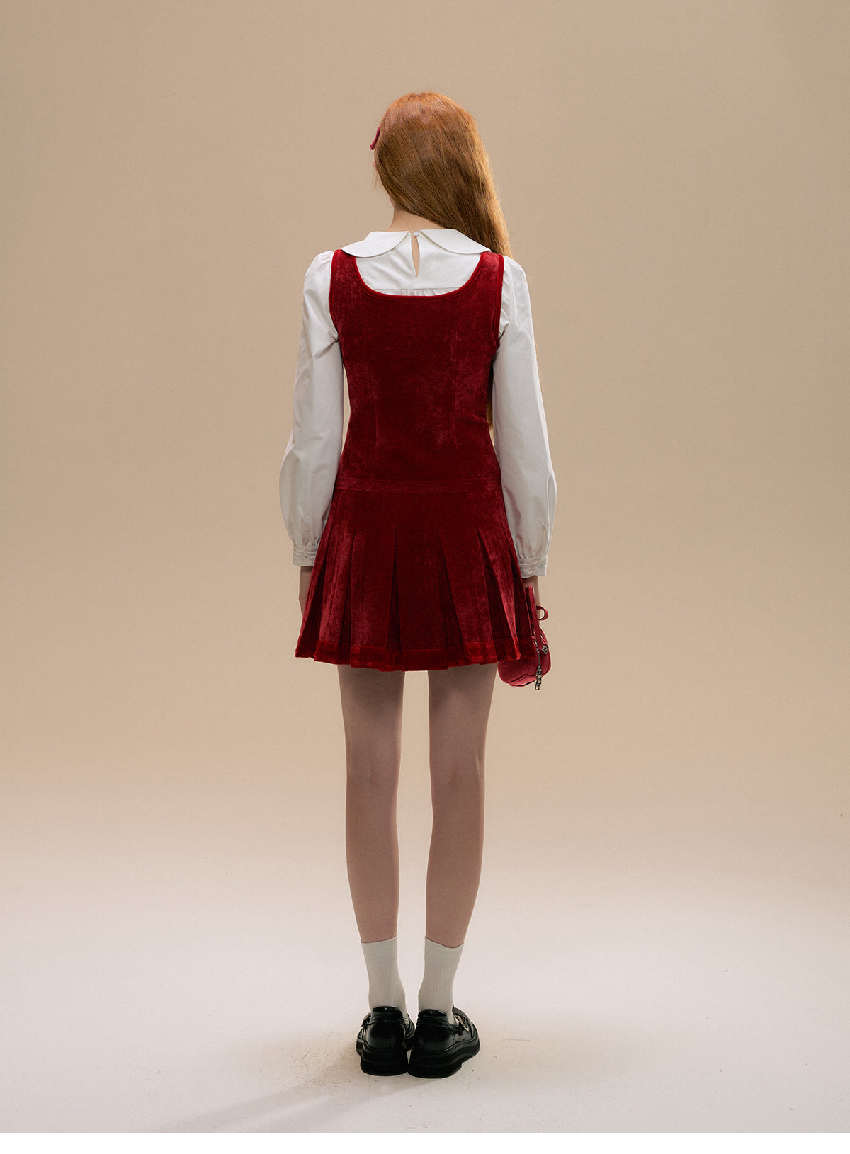 Sleeveless Velvet Pleated Mini Dress