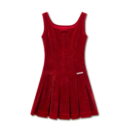 Sleeveless Velvet Pleated Mini Dress
