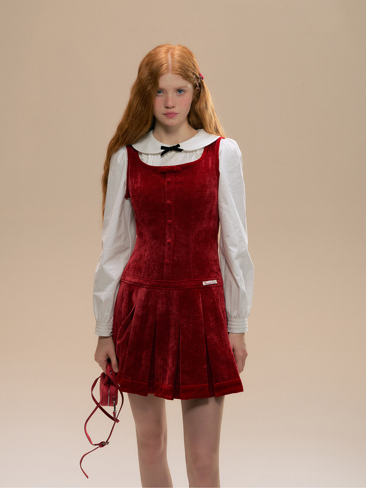 Sleeveless Velvet Pleated Mini Dress