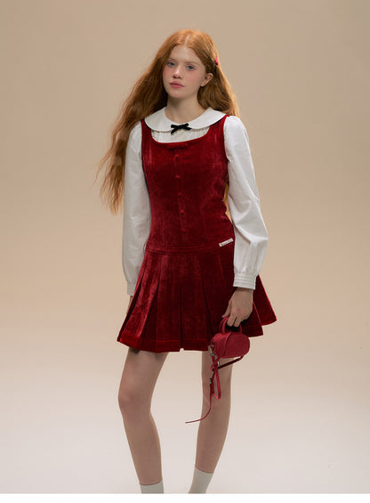 Sleeveless Velvet Pleated Mini Dress