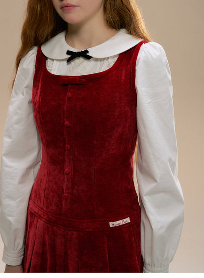 Sleeveless Velvet Pleated Mini Dress