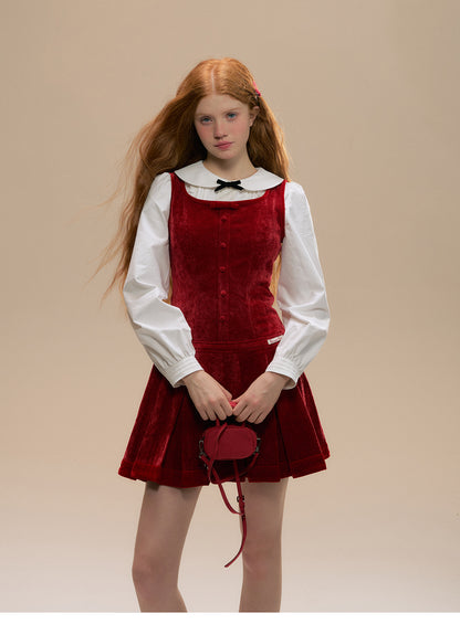Sleeveless Velvet Pleated Mini Dress