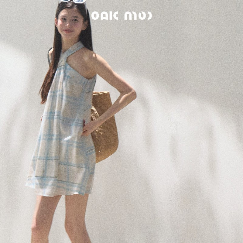 Halter Neck Plaid Dress In 2 Fabric Variations