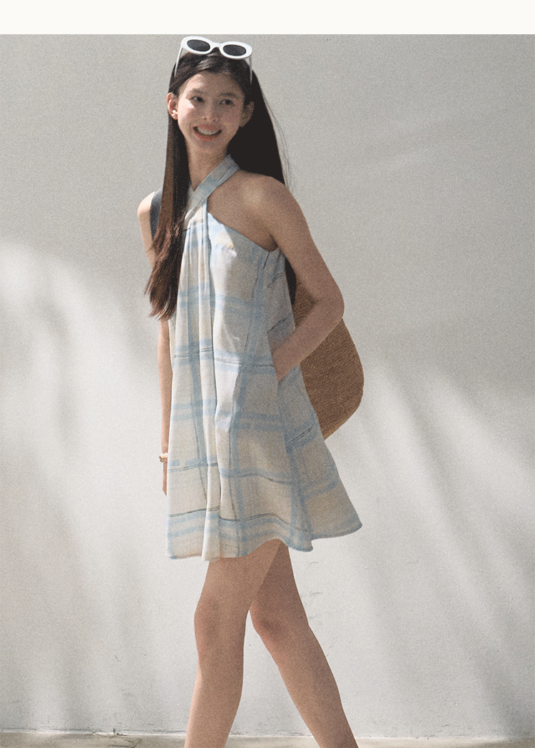 Halter Neck Plaid Dress In 2 Fabric Variations
