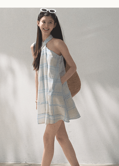 Halter Neck Plaid Dress In 2 Fabric Variations