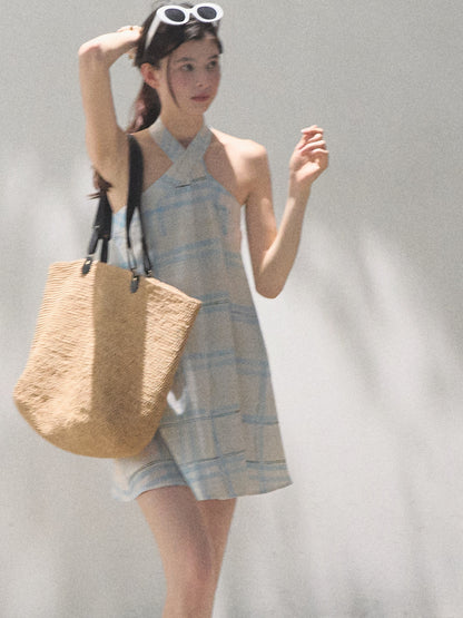 Halter Neck Plaid Dress In 2 Fabric Variations