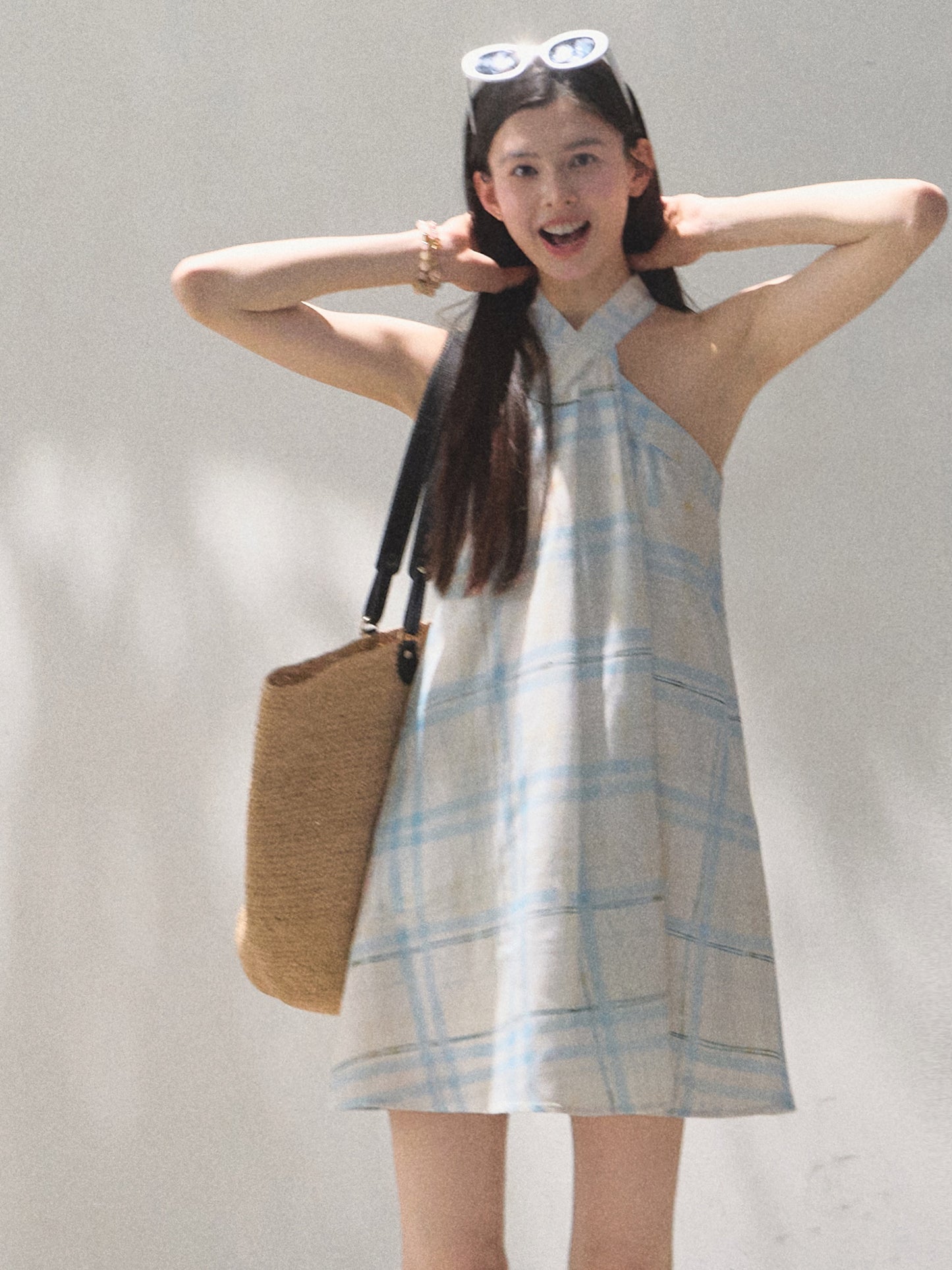 Halter Neck Plaid Dress In 2 Fabric Variations