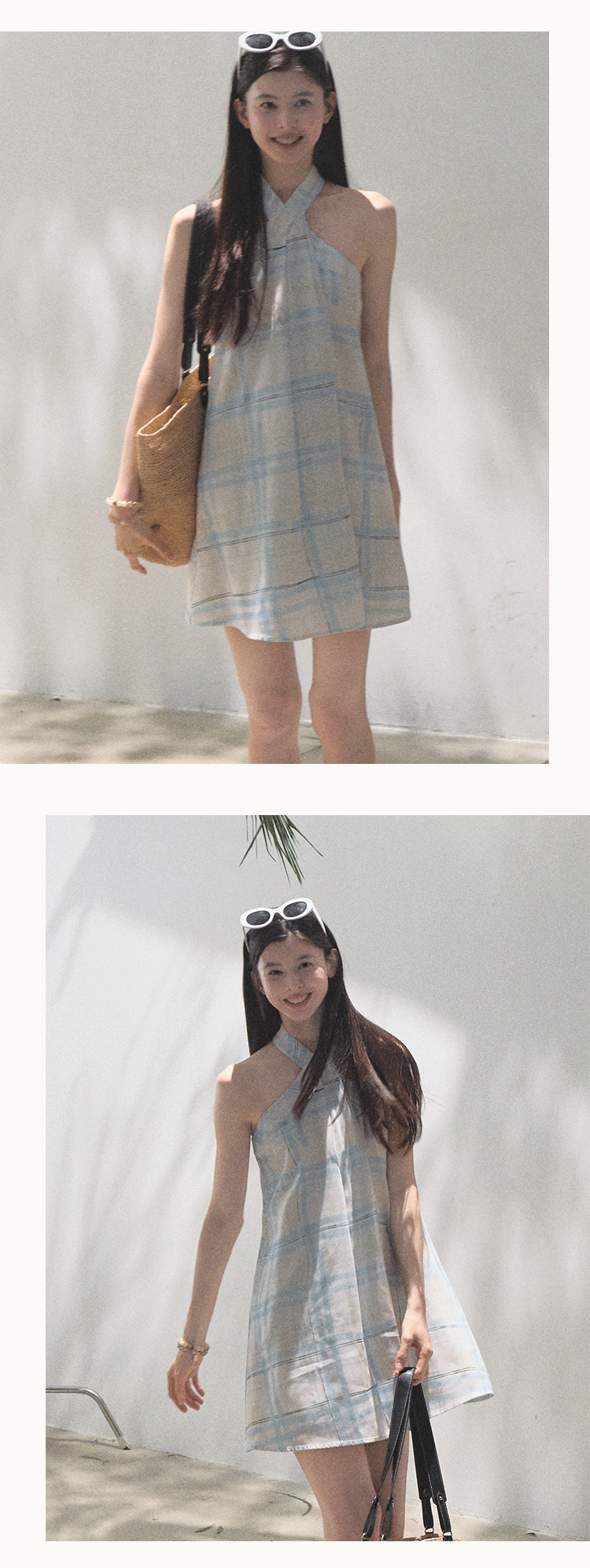 Halter Neck Plaid Dress In 2 Fabric Variations
