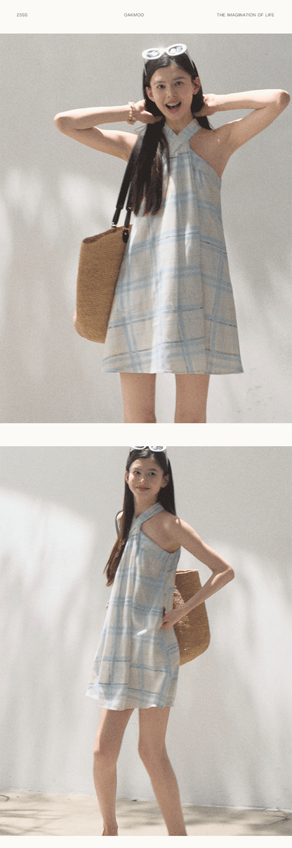 Halter Neck Plaid Dress In 2 Fabric Variations