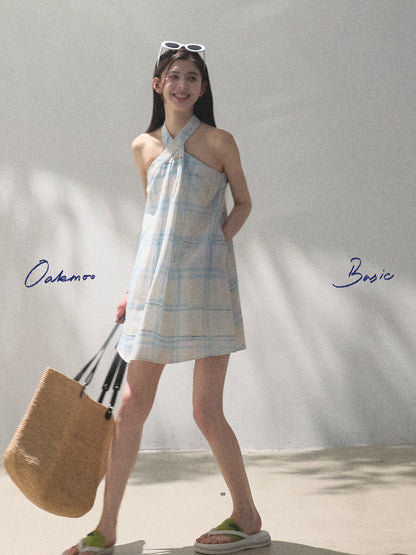 Halter Neck Plaid Dress In 2 Fabric Variations