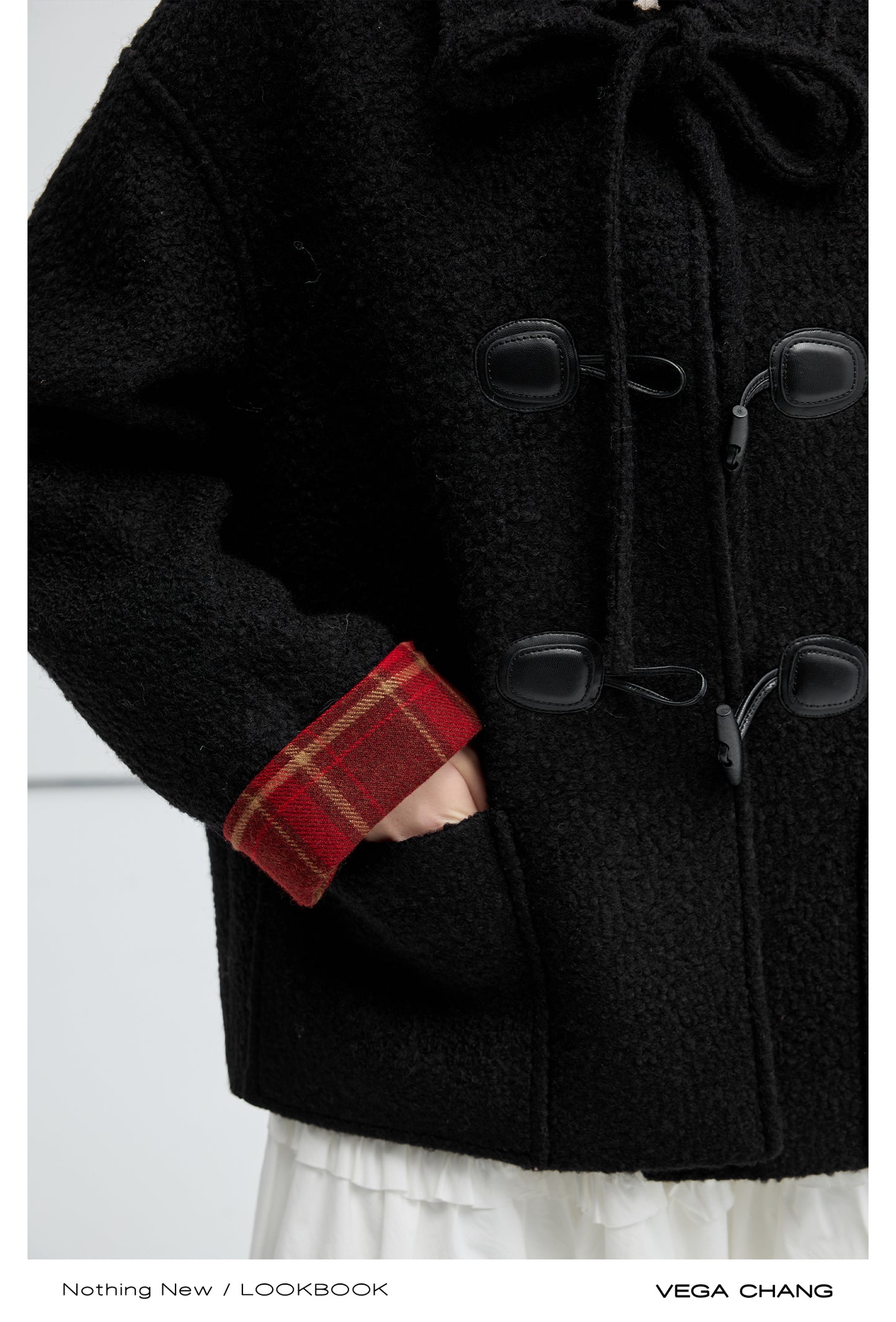 Wool Blend Toggle Coat With Plaid Cuffs