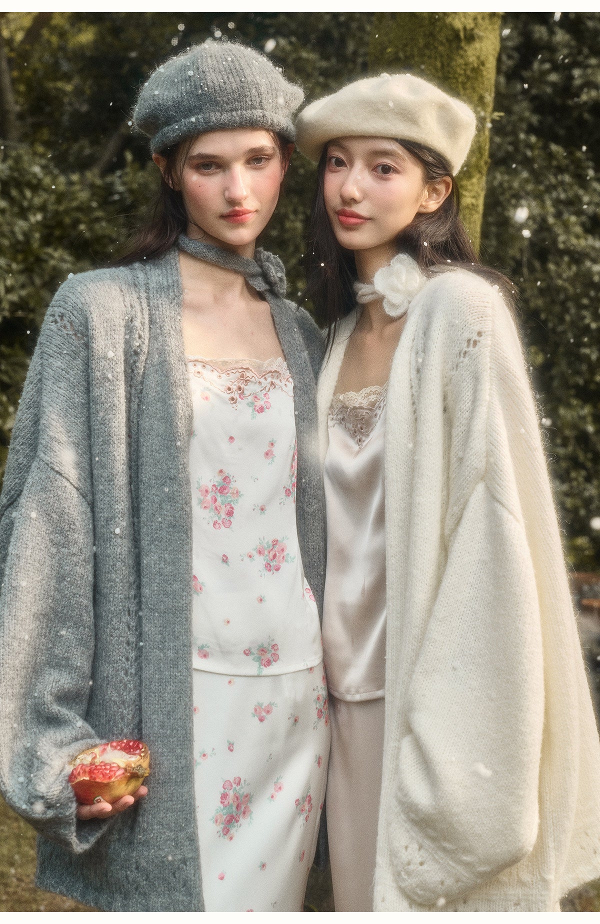 Oversized Open-Knit Cardigan With Flower Accent