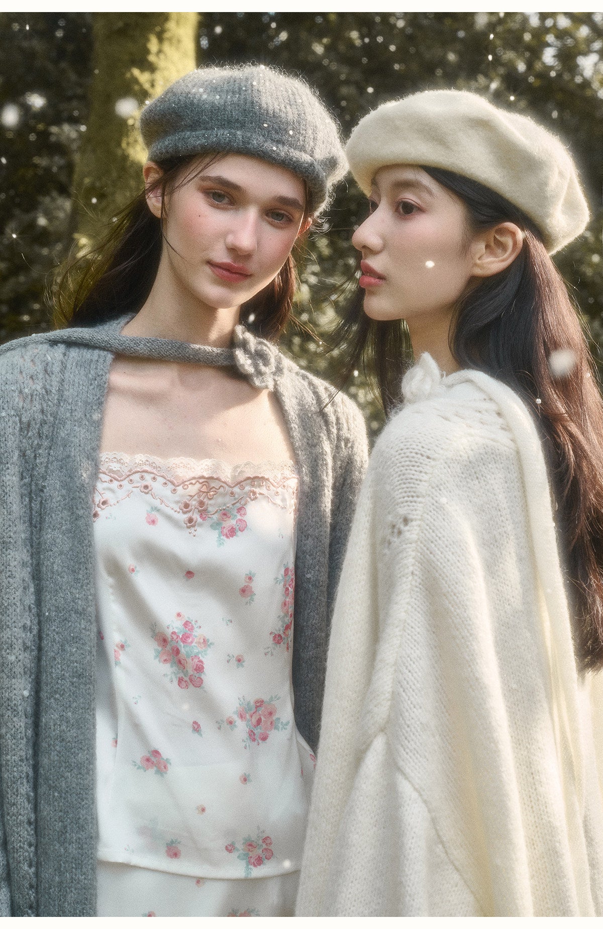 Oversized Open-Knit Cardigan With Flower Accent