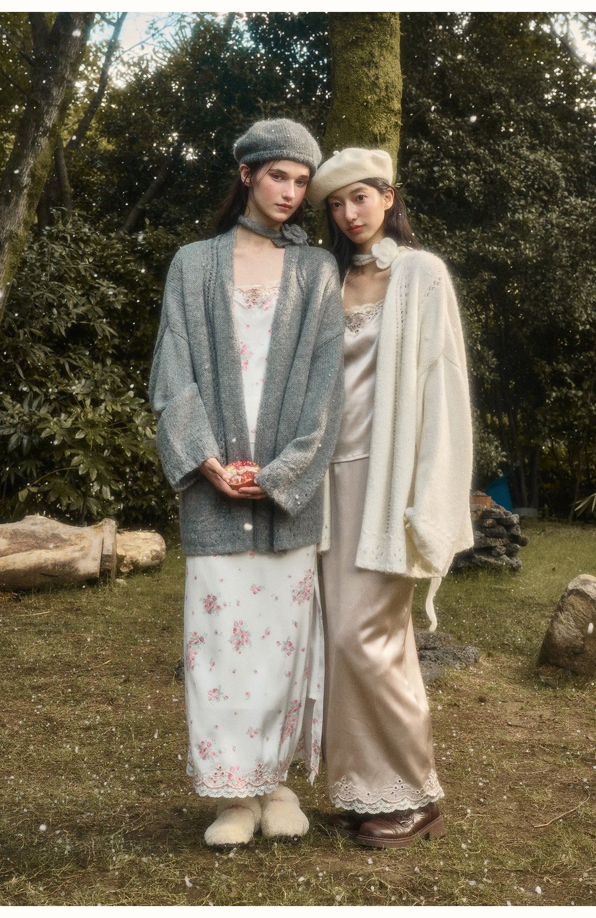 Oversized Open-Knit Cardigan With Flower Accent