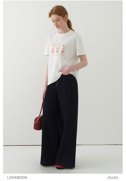 Line Art Cotton Print T-Shirt