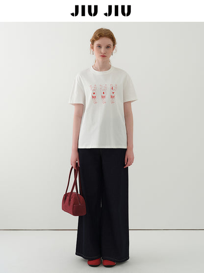 Line Art Cotton Print T-Shirt