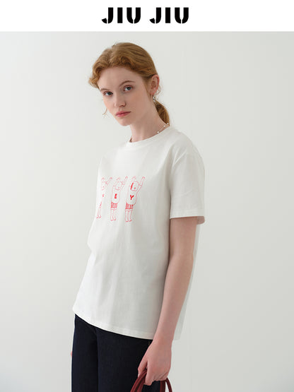 Line Art Cotton Print T-Shirt