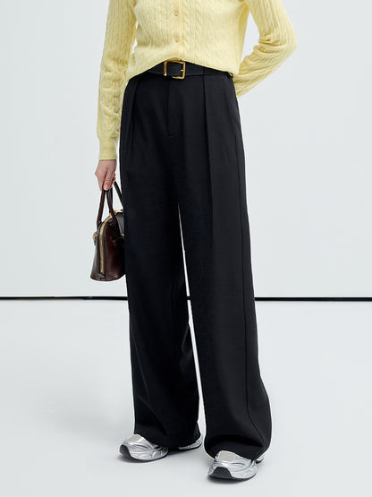 High Waist Pintuck Straight-Leg Trousers