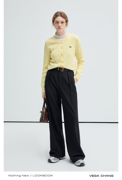 High Waist Pintuck Straight-Leg Trousers