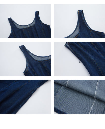 Seamed Sleeveless Denim Maxi Dress
