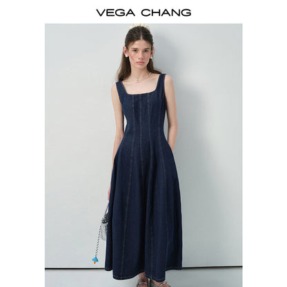 Seamed Sleeveless Denim Maxi Dress